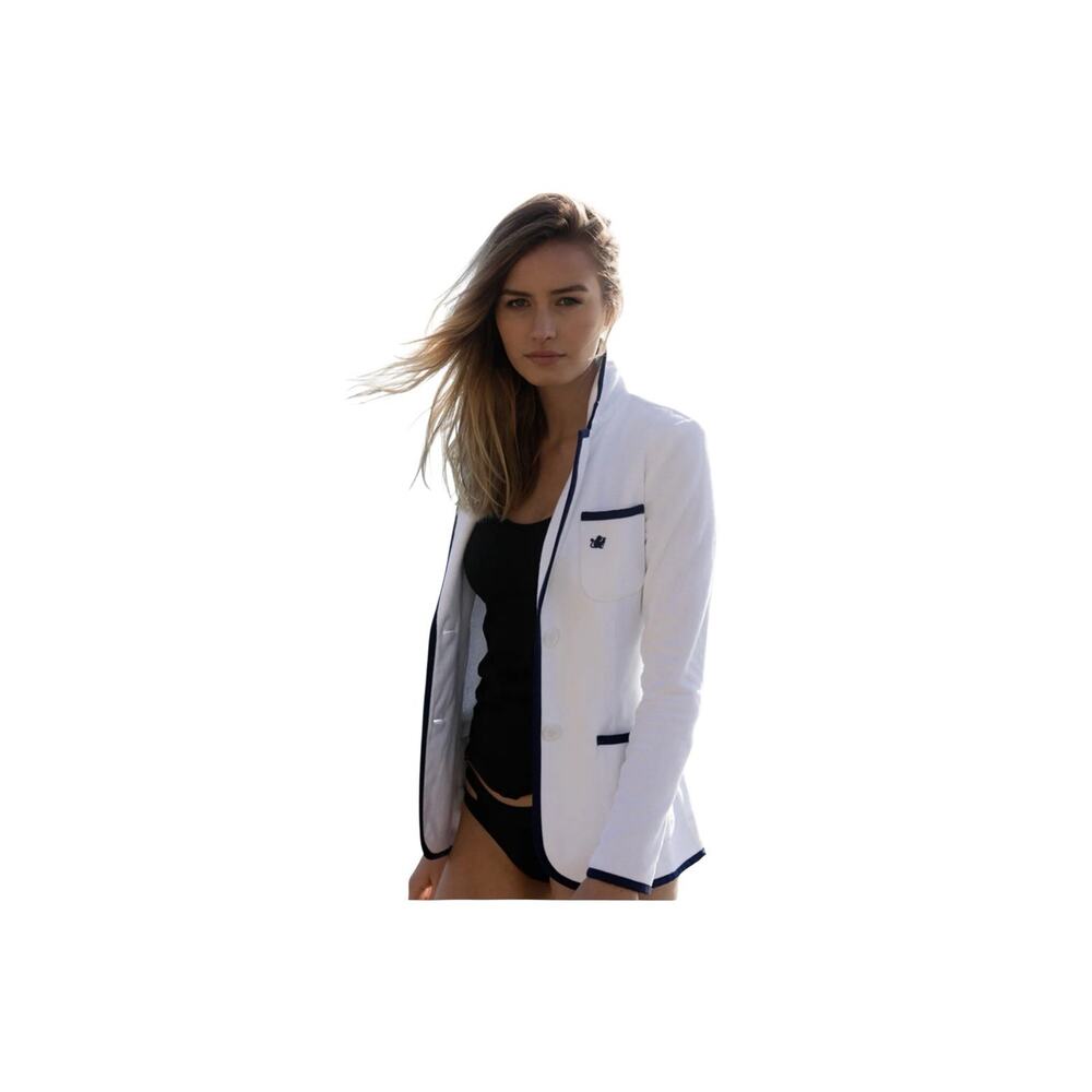 Bask Poolside White Terry Cloth Blazer Coat 2 Button Crest Spa Resort Size 6 USA